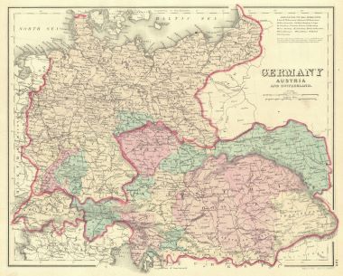 Map Antique Germany Austria And Switzerland