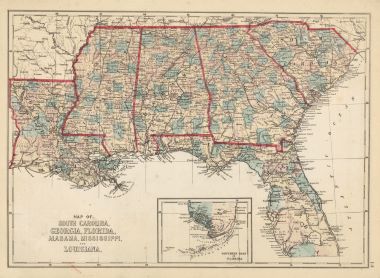 Map Antique Map Of South Carolina Georgia Florida Alabama Mississippi And Louisiana